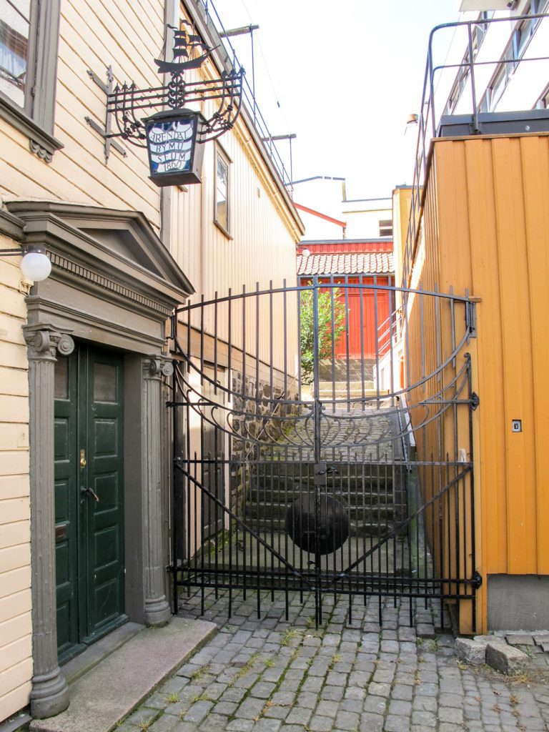 Inngangen til museet er utpreget klassisistisk og sjeldent fin, den ligger på siden av bygningen. En vakker smijernsport fører inn til bakgården.