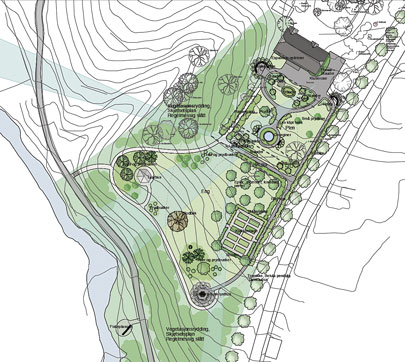 Utsnitt av Brit Angell Johnson plan for hagearealet på Grorud Prestegård.